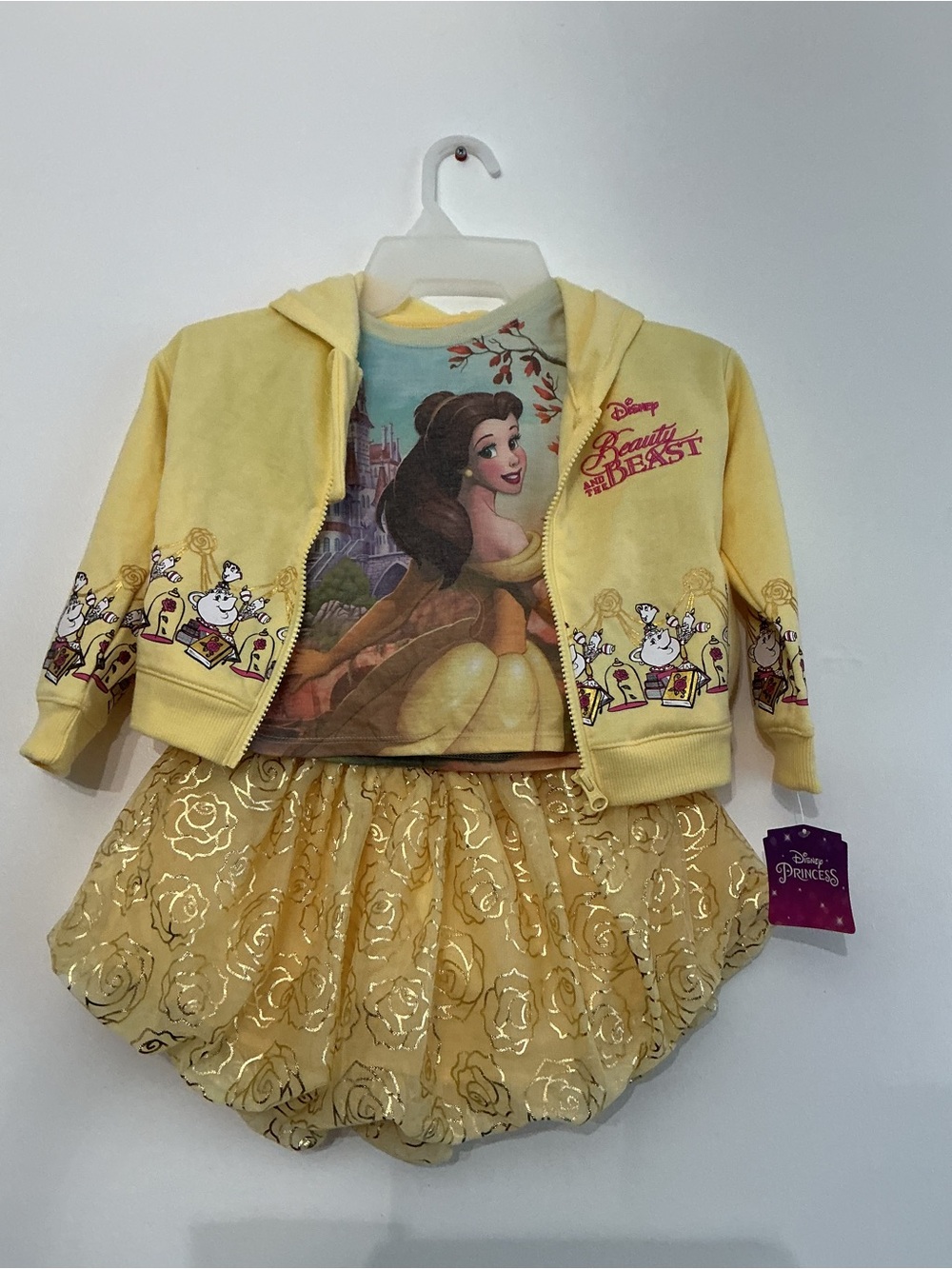 Disney Belle Yellow Hooded Costume Set with Shimmering Rose Skirt